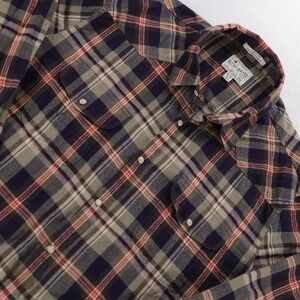 Lucky Brand Mens XL Classic Fit Western Plaid Pearl Snap Shirt Navy‎ Brown